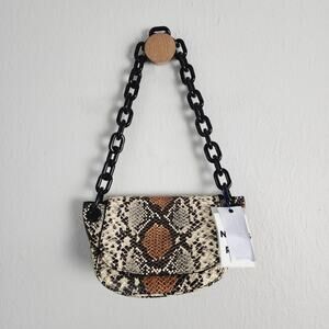 Simon Miller Bend Bag Snake Print Leather Chain Mini Shoulder Bag NWT